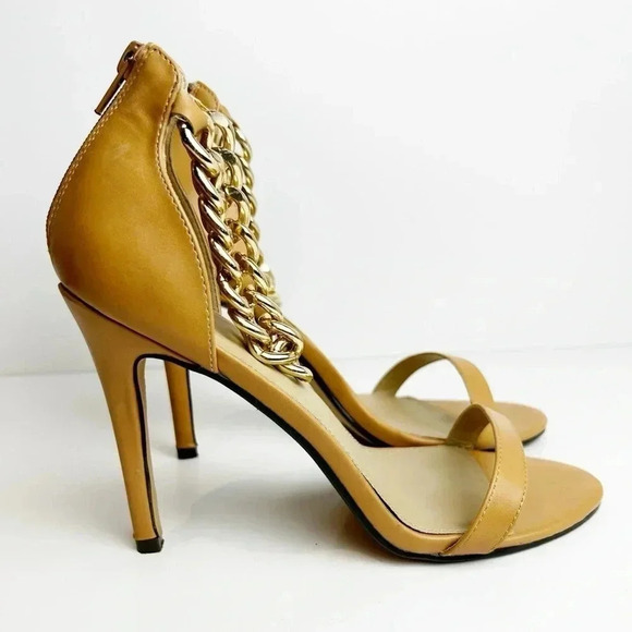 High 4” heel open toe shoe, Size 9, gold chain accents, tan Size 9, Elegant Sexy - Picture 6 of 8